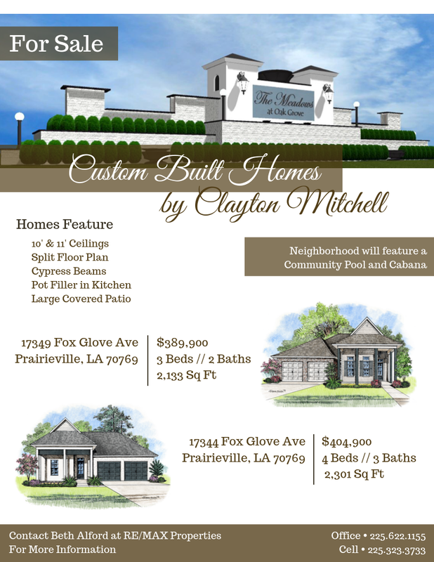 Flyer advertising homes for sale in The Meadows at Oak Grove